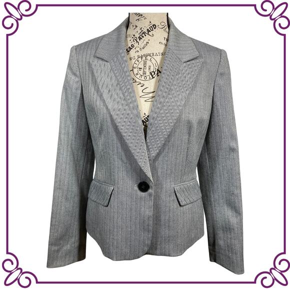 Jones New York Suit Gray with Ghost Stripes One Button Blazer Jacket Size 4 - Picture 1 of 9